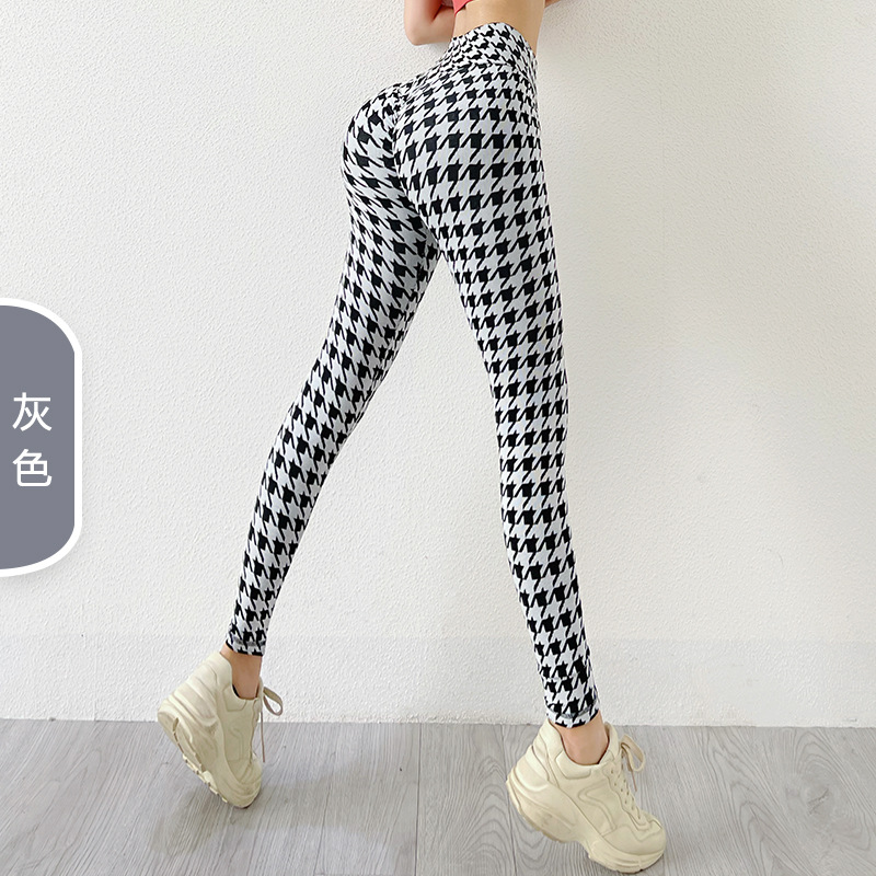 European and American Ins Seamless Knitted Houndstooth Yoga Pants Female Peach Hip Sexy Hipp Lifting Pants Quick-Drying Exercise Workout Pants