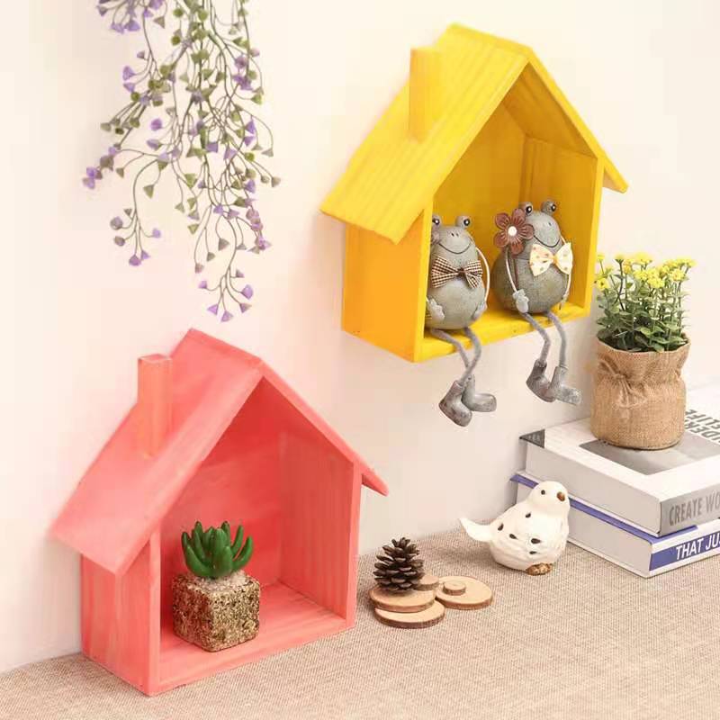 Colorful Small House Wooden Shelf Children's Room Kindergarten Wall Fashion Decorative Shelf Partition Flower Rack Wall Hanging