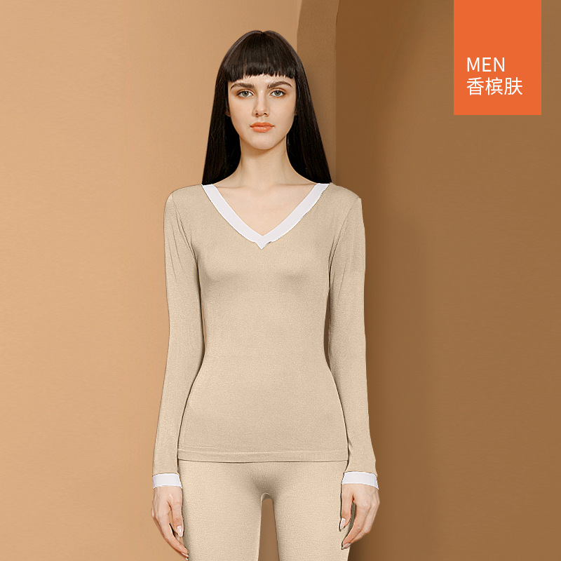 Autumn and Winter Thermal Underwear Wholesale Modal Seamless Long Johns Women's V-neck Warm Suit Slim-Fit Bottoming Shirt