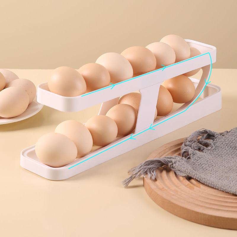 Double-Layer Egg Automatic Roller Storage Box Refrigerator Side Door Storage Rack Creative Kitchen Desktop Egg Crisper