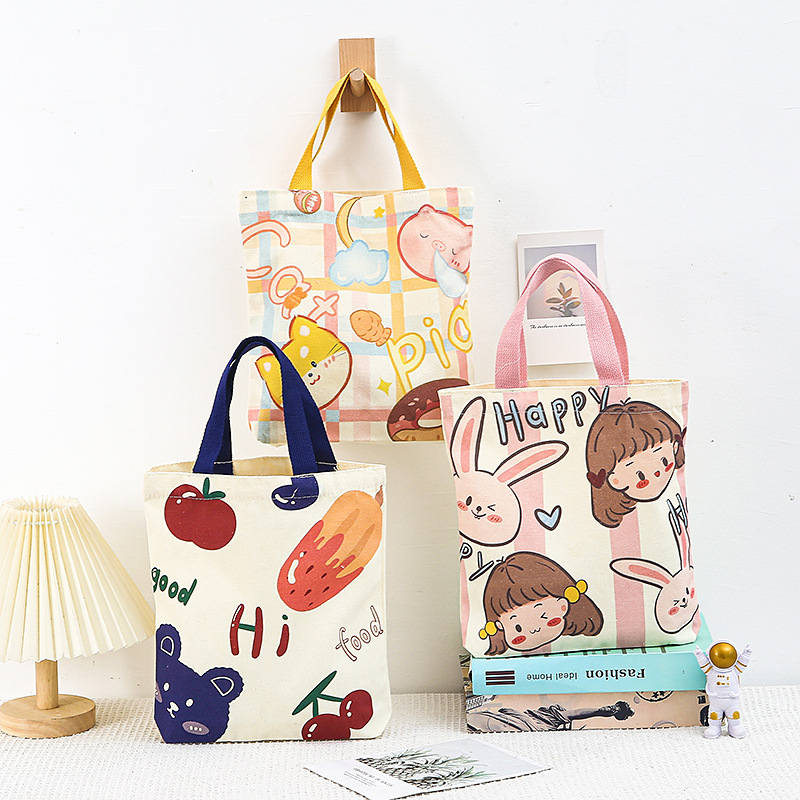 Canvas Handbag Fresh Canvas Bag Student Hand Bag Work Hand Bag Small Cloth Bag Lunch Box Bag Small Size