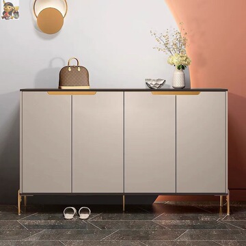 岩板鞋柜入户门香槟色鞋柜家用大容量客厅玄关柜储物柜子餐边柜