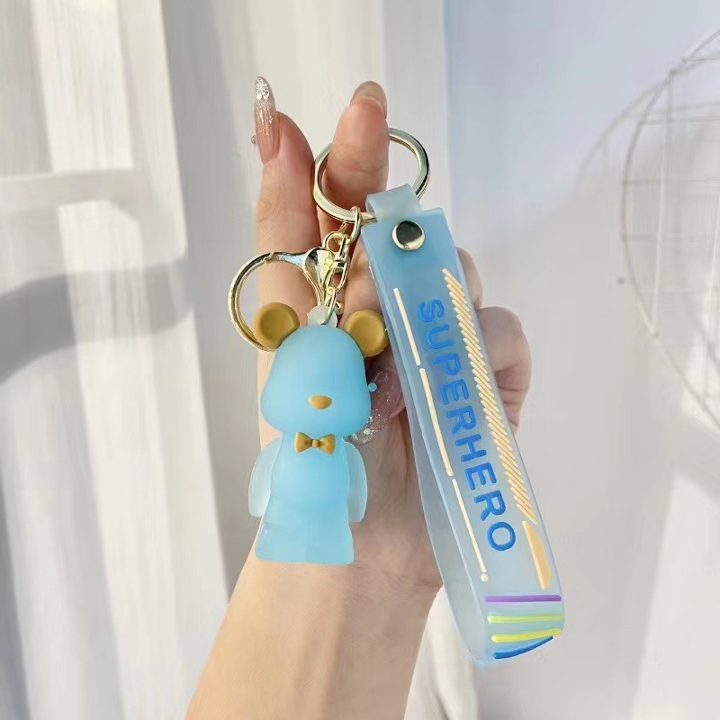 Transparent Crystal Bear Keychain Creative Couple Key Chain Automobile Hanging Ornament Lover's Bag Schoolbag Pendant