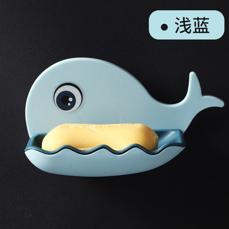 Whale Soap Box Suction Cup Wall-Mounted Soap Box Holder Cute Draining Bathroom Punch-Free Storage Rack Soap Box