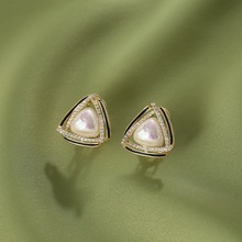925银针甜美时尚几何猫眼石耳钉流行个性网红风耳饰ins奢华三角形