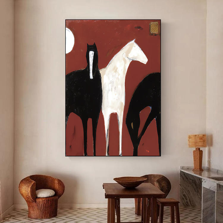 现代黑白马毕加索风格抽象画马到成功客厅玄关巨幅装饰画落地画