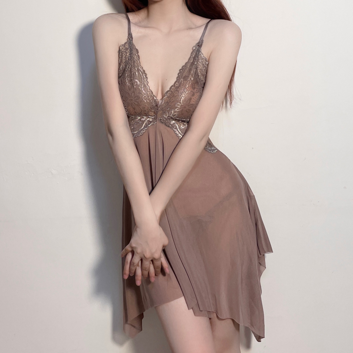 Large Size Sexy Underwear Pajamas Summer New Waist Lace Sling See-through Night Skirt Suit Women