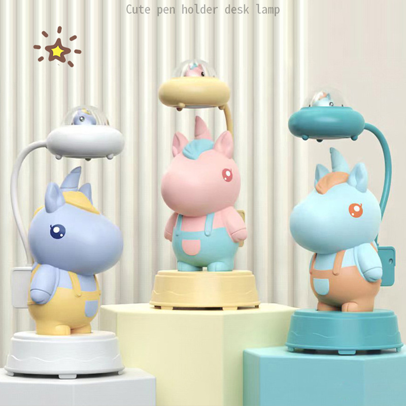 Cartoon Cute Table Lamp Usb Rechargeable with Pencil Sharpener Three-Gear Light Children's Room Eye Protection Led Study Lamp