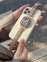 适用于苹果手表AppleWatch9窄版iwatch8代se金属扣拼皮质表带高级