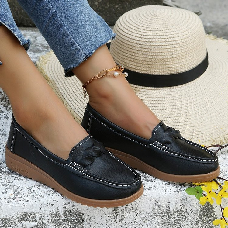 外贸秋季新款乐福鞋休闲鞋豆豆鞋大码女鞋平跟中老年妈妈鞋女单鞋