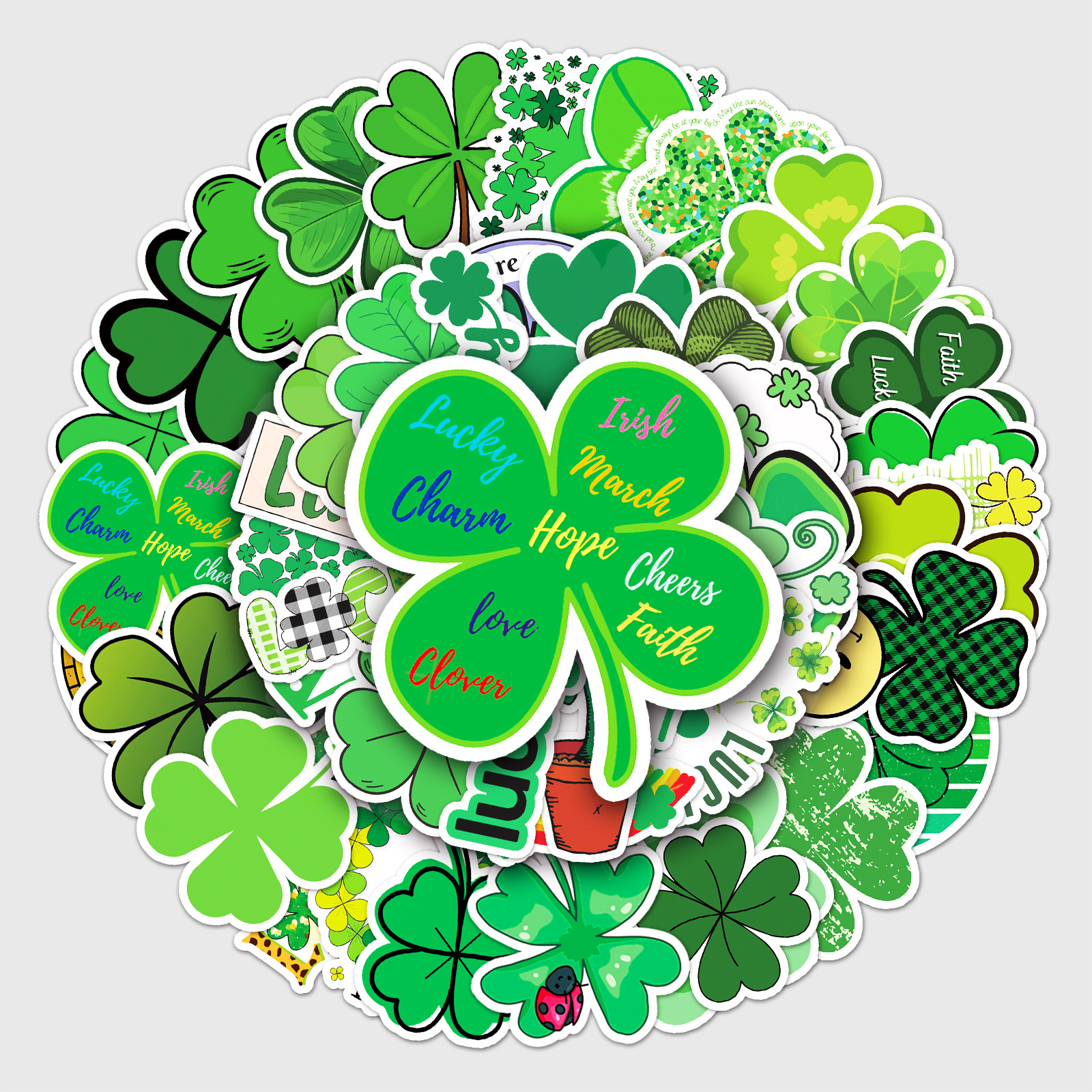 50张四叶草涂鸦贴纸 卡通跨境植物儿童贴纸diy滑板行李箱贴纸防水