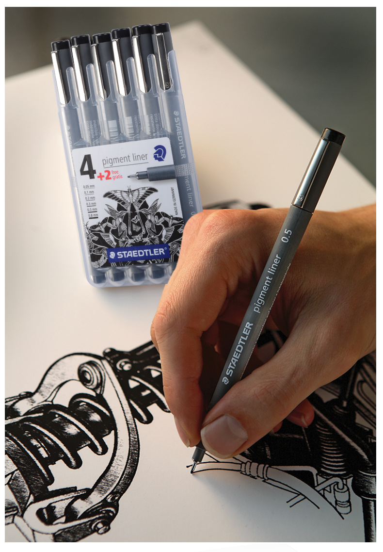 德国施德楼staedtler308 sb6p针管笔展架绘图笔勾线笔勾边手账笔