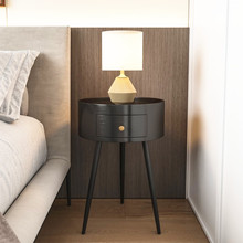 床头柜百搭圆形小型简约现代免安装黑色胡桃色小户型卧室床边桌
