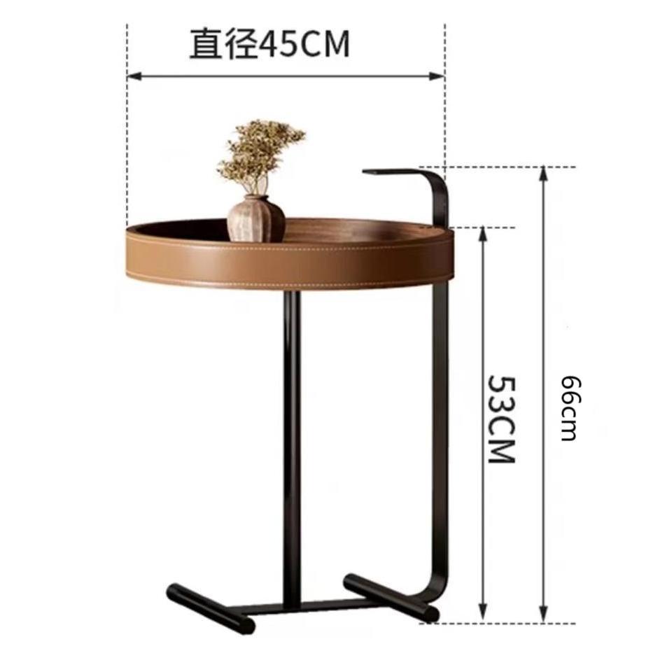 意式极简马鞍皮手拎边几角几家用小户型阳台沙发不锈钢圆形小茶几