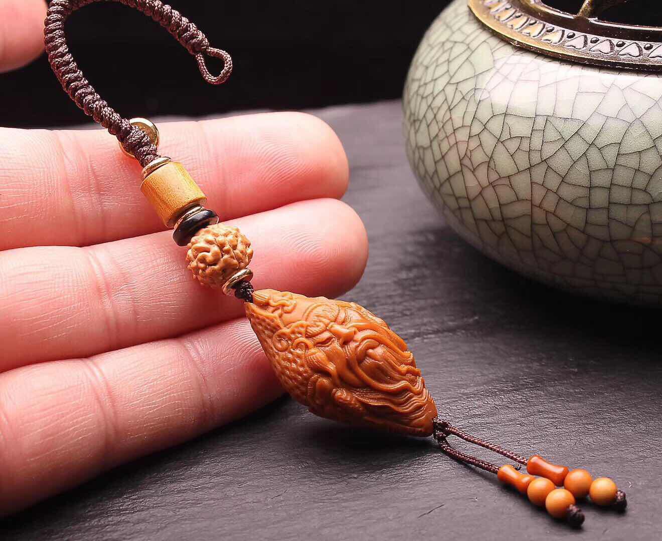 精雕橄榄核文玩橄榄核单核雕刻单籽关公橄榄胡手机链吊坠挂件批发