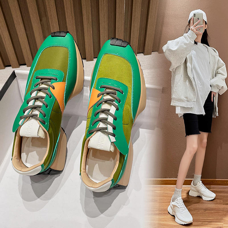 华夫小蛮腰真皮女鞋2022新款欧货网红阿甘鞋女休闲厚底老爹运动鞋