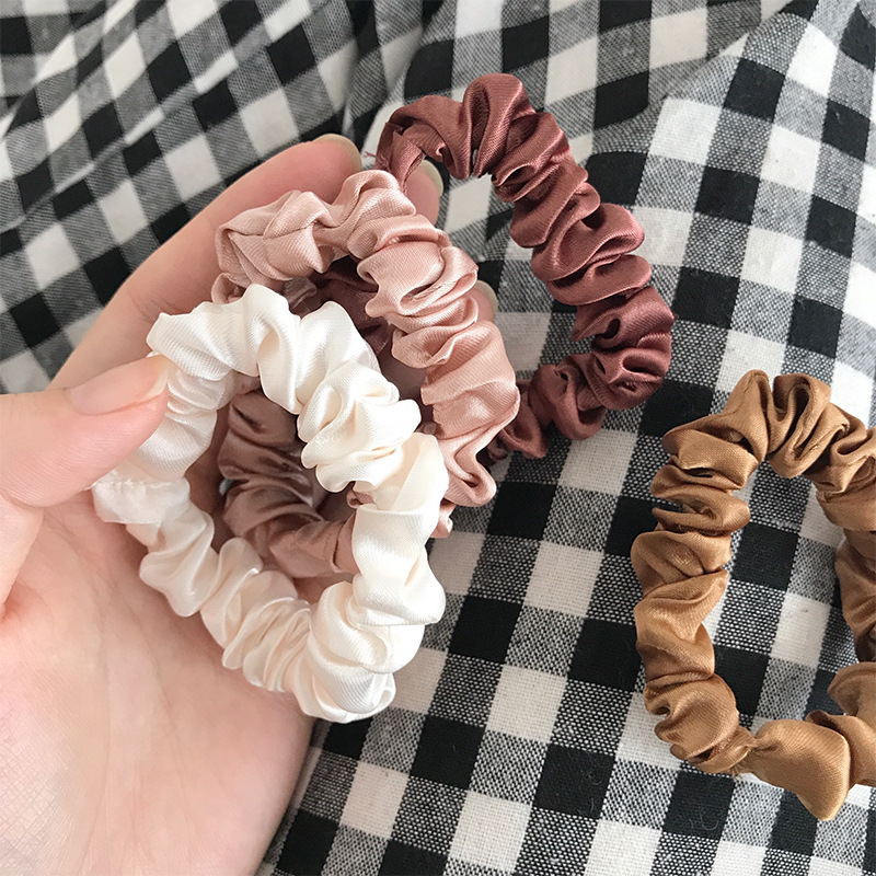 6 Satin Small Intestine Hair Ring Minimalist Basic European and American Hair Rope Japanese Hair Rope Girl Ponytail Rubber Band Headdress