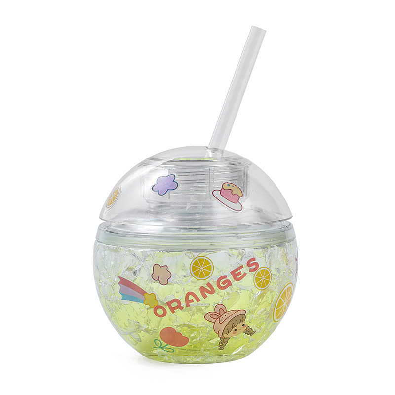 Creative round Cup with Straw Earth Cup Gel Vacuum Cup Summer Children Beverage Water Cup Student Online Red Planet Cup