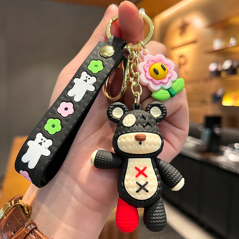 Cartoon Little Cool Bear Keychain Cute Violent Bear Car Key Chain Bag Accessory Ornament Crane Machine Small Gift