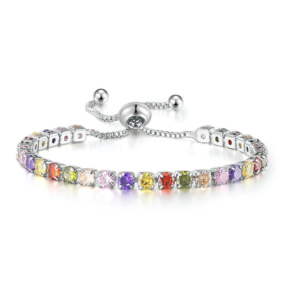 Amazon Cross-Border Popular European and American Color Zircon Bracelet Female Fully-Jeweled Crystal Tennis Birthday Bracelet