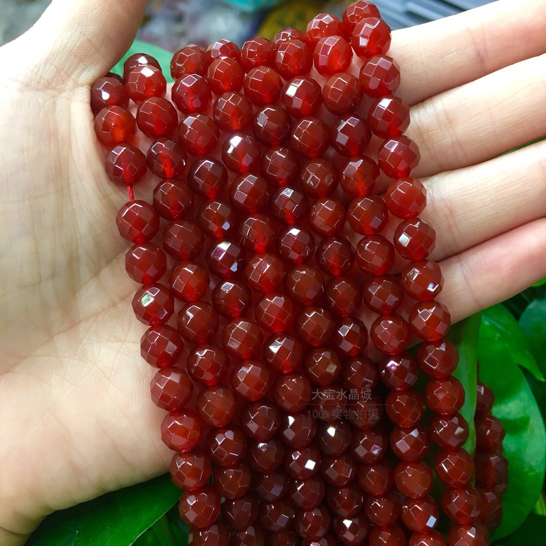 天然巴西冰种红玛瑙多面切面刻面散珠 diy手工手链项链水晶半成品