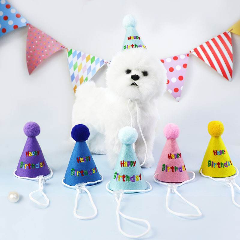 Cross-Border Cute Plush Letter Embroidery Pet Dog Birthday Hat Elastic String Adjustable Cat Holiday Hat Party