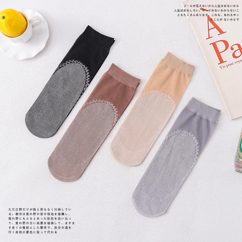 Spring and Autumn Cotton Sole Silk Socks Anti-Snagging Thickening Crystal Stockings Add Cotton under Stockings' Sole Tube Socks Female Factory Wholesale