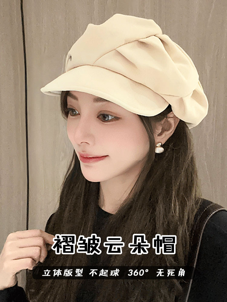 Hot Sale Internet Celebrity Same Cloud Hat Korean Beret Western Style Painter Cap Women's Big Head Circumference Face Small Hat All-Matching