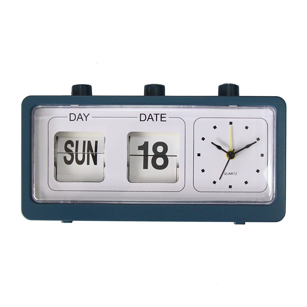 翻页日历周历小清新闹钟简约现代北欧时钟表客厅卧室书房台钟座钟