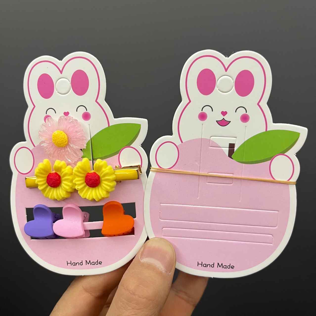 kp924直播间可爱兔子发饰套装卡纸发圈发夹抓夹一起包装卡片地摊