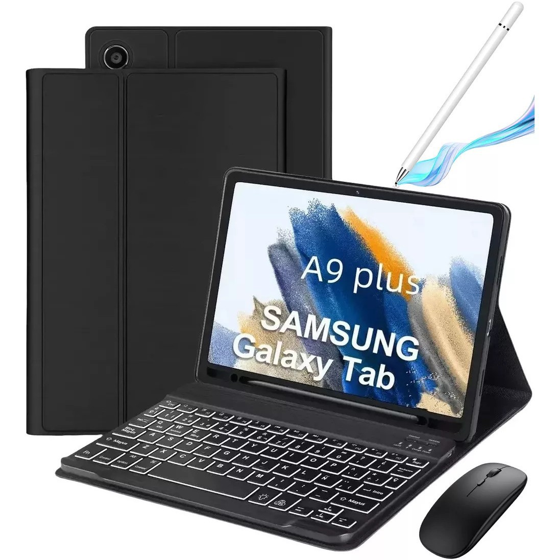 适用三星Tab A9Plus七彩背光蓝牙键盘X210保护套S10FE笔槽皮套