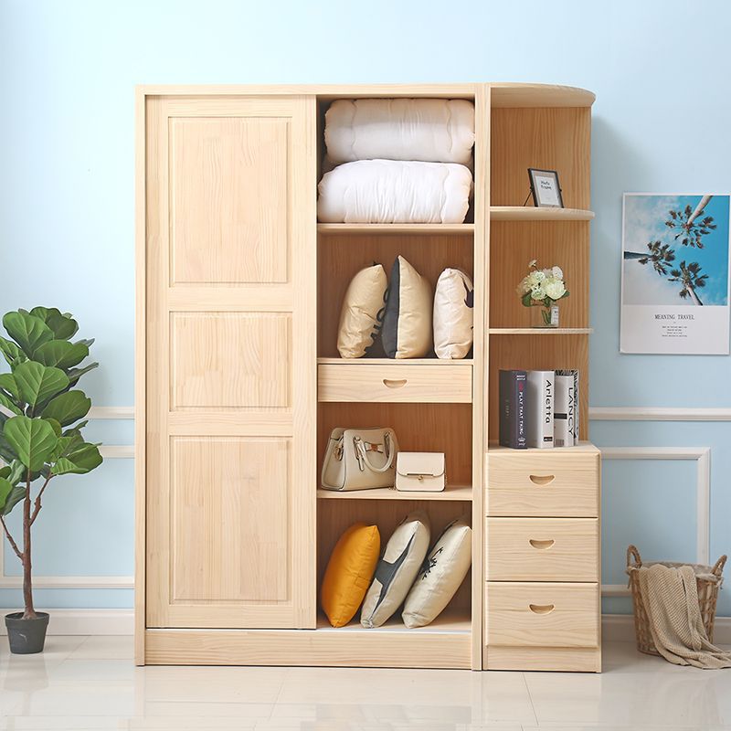 全实木推拉移门衣柜1.2米两门衣橱储物简约现代原木松木包邮