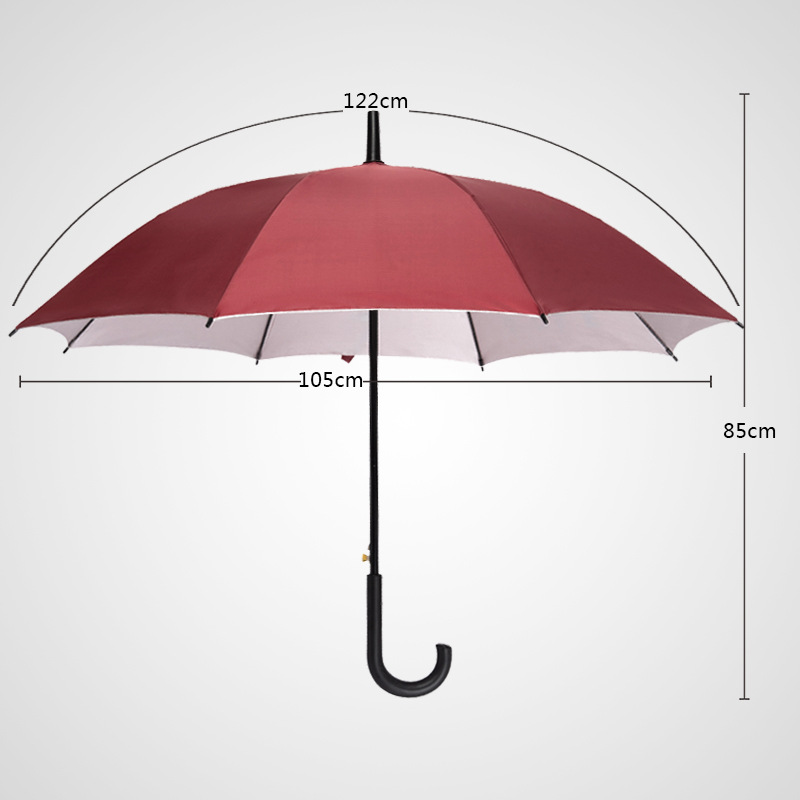 Umbrella Straight Umbrella Curved Handle Silver Glue Sun Protection Rain Dual-Use Long Handle Umbrella Printing Logo Gift Advertising Umbrella