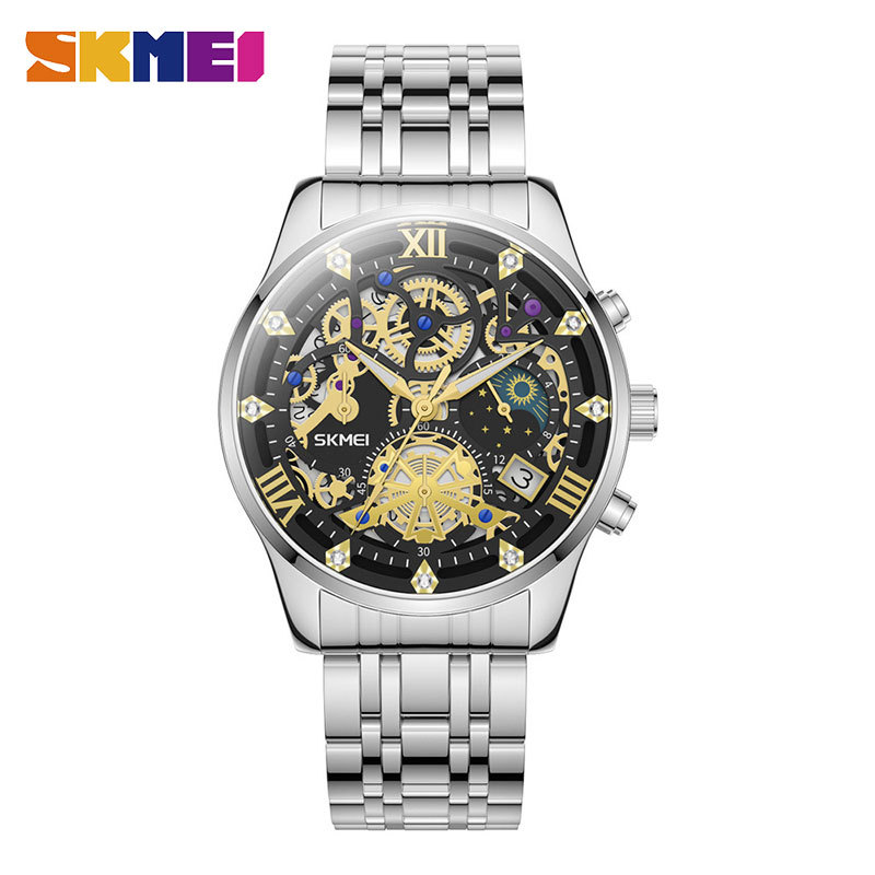 Skmei Skmei Business Men's Watch 7039 Mechanical Hollowing Carved Quartz Watch Genuine Leather Steel Strap Watch