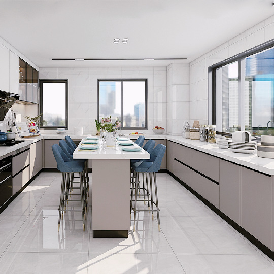 广东深圳全屋定 制整体厨柜石英石台面u型橱柜中岛台厨房厂家直销