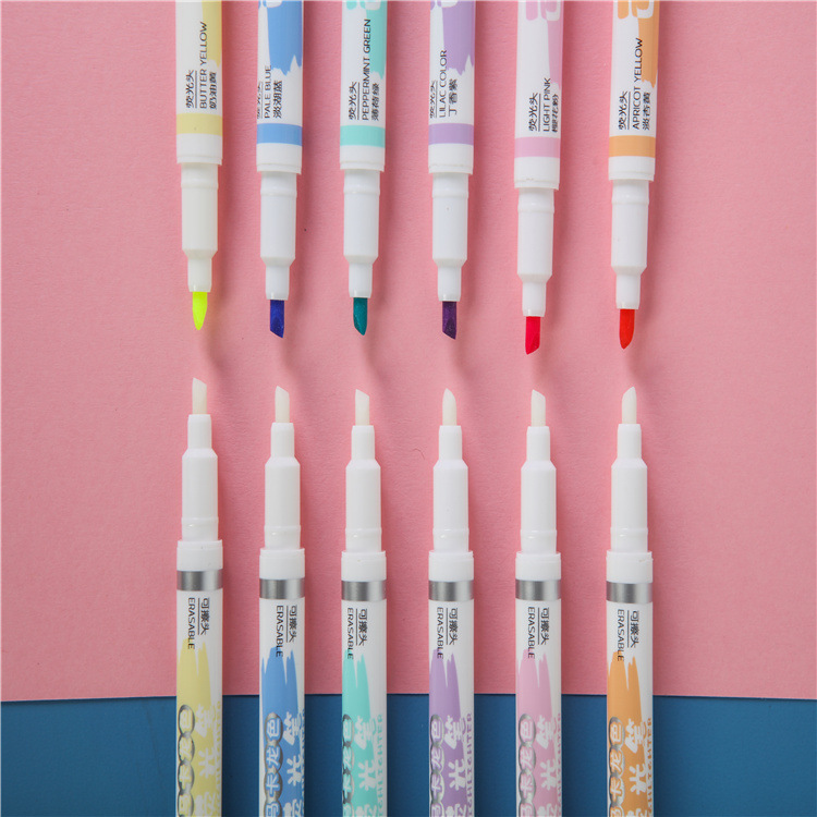 Timeout H749 Macaron Color Double-Headed Erasable Fluorescent Pen 6-Color Eye Protection Color Pencil Student Marker