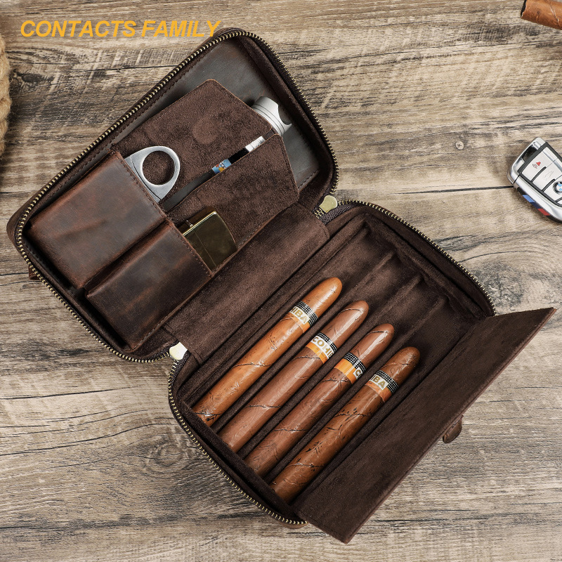 复古疯马皮雪茄盒便携式雪茄保湿盒随身户外旅行5只装真皮雪茄盒