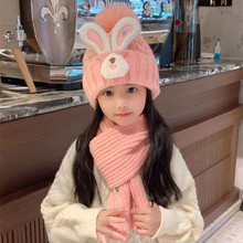 儿童帽子围巾套装秋冬女童可爱兔加厚保暖针织两件套男宝宝毛线帽