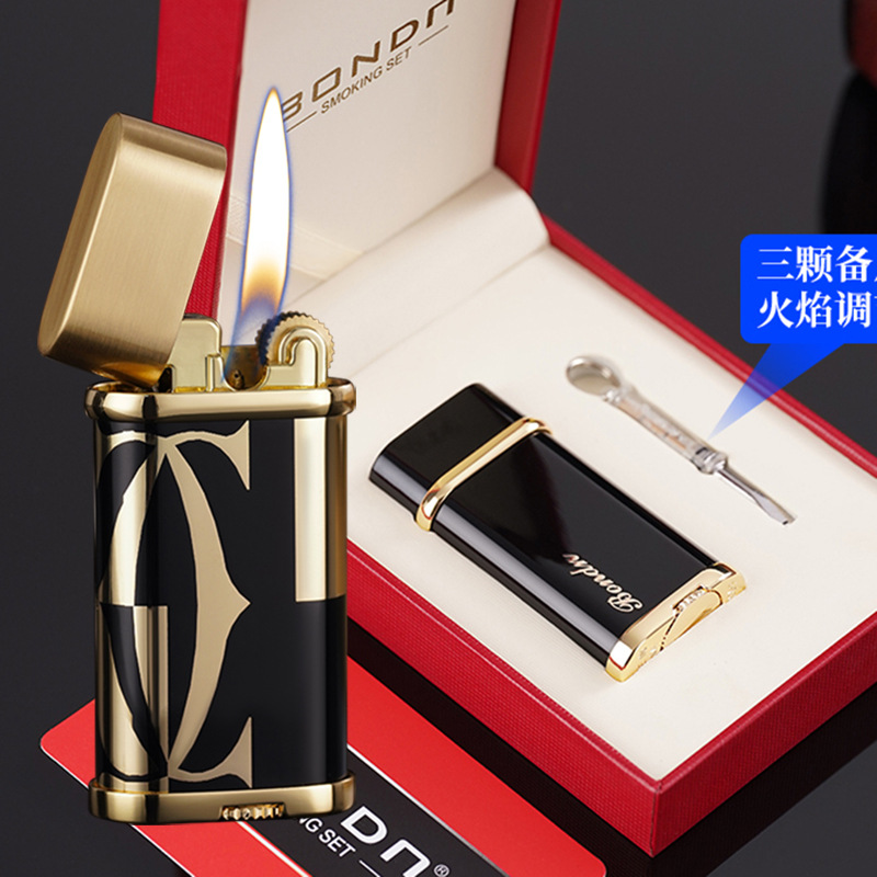 新年好礼斜喷火砂轮明火打火机夫妻老公青中年精品礼物火机批发