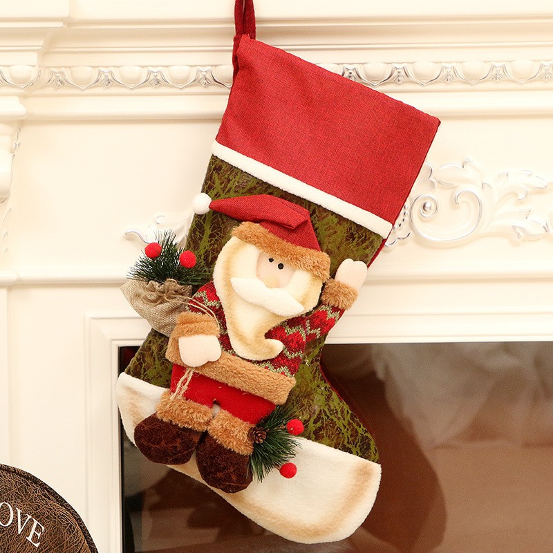 Foreign Trade New Christmas Stockings Gift Bags Christmas Decorations Linen Christmas Stockings Gift Candy Socks Wholesale