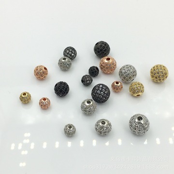 跨境热销 铜镀包金微镶锆石圆球散珠手工项链diy隔珠饰品配件批发