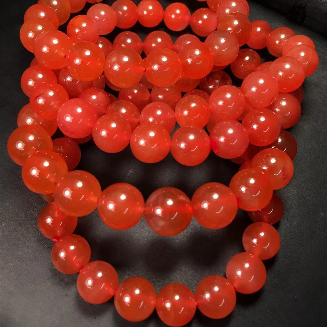 厂家批发保山冰红南红玛瑙手串 颜色红润品质好 单圈diy配饰女士