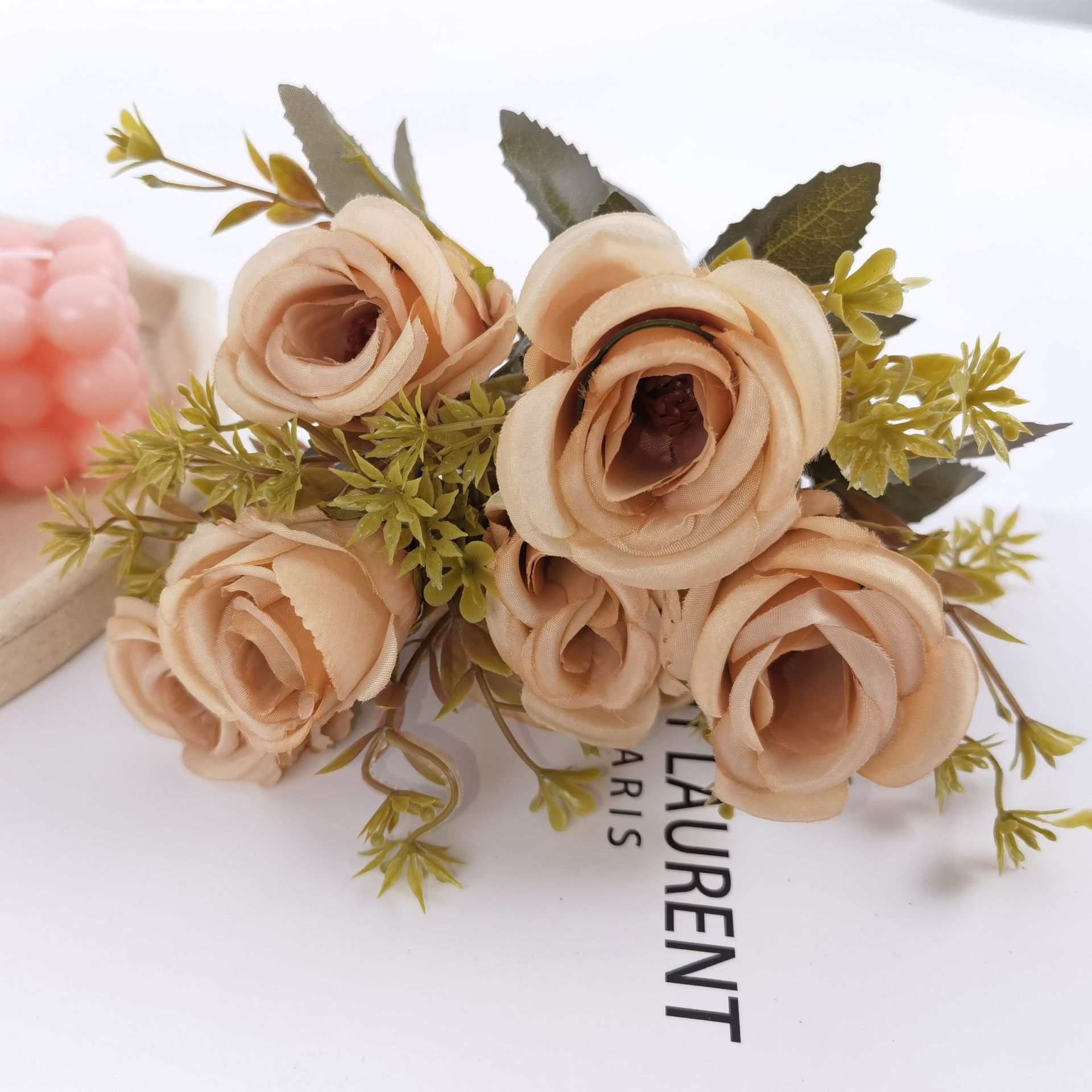 7头巴西玫瑰7叉婚庆绢花仿真花家居装饰插花摄影道具假花厂家批发