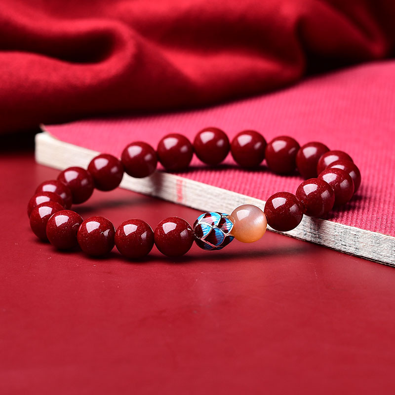 刘宇宁同款手串 天然朱砂净心手链女925银莲蓬朱砂手串太阳石手链