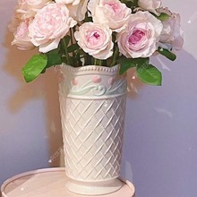 手工浮雕 陶瓷花瓶 现代玄关花器工艺品白瓷高温水培鲜花