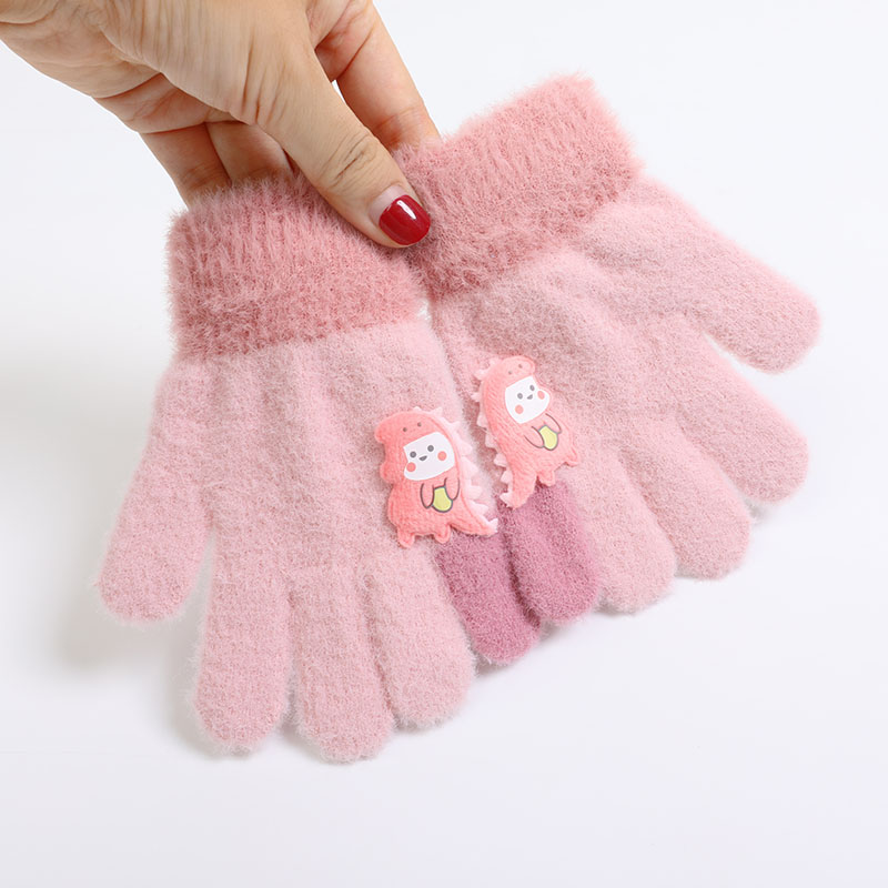 儿童手套冬季保暖男孩女孩五指可爱卡通小恐龙手套小学生毛绒手套