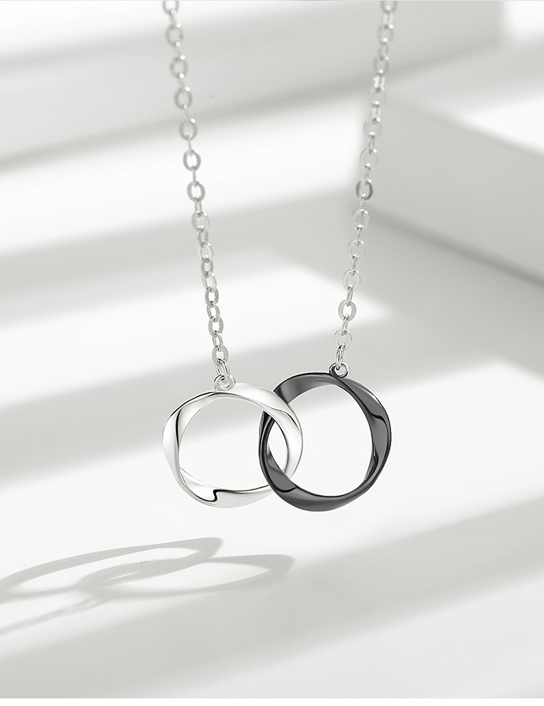 莫比乌斯双环项链女想见你小素圈纯银环环相扣同心结闺蜜情侣一对