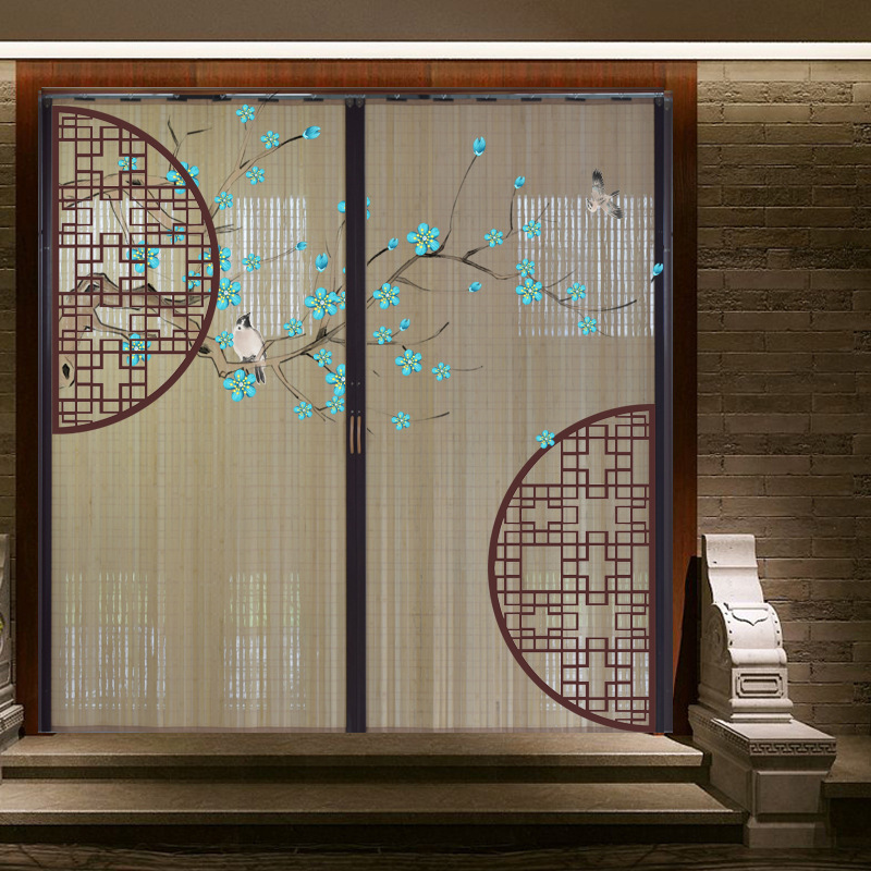 印花竹帘推拉门帘卷帘家用屏风厨房中日式折叠隔断饭店茶室养生馆