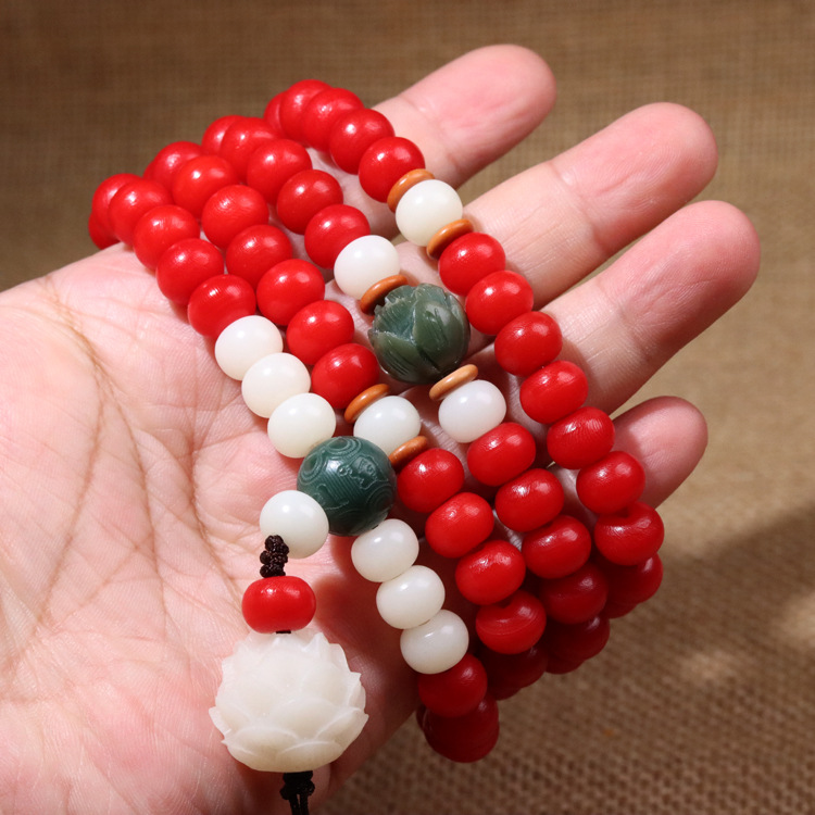 抖音直播货源 108颗红心菩提根手链脖挂 红菩提子男女手串