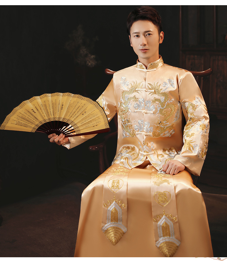 秀禾服新郎2020新款男士结婚敬酒服中式礼服龙凤褂香槟色唐服秀和